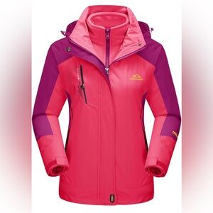 NEW Vibrant Pink Ski Jacket with High Collar and Hood